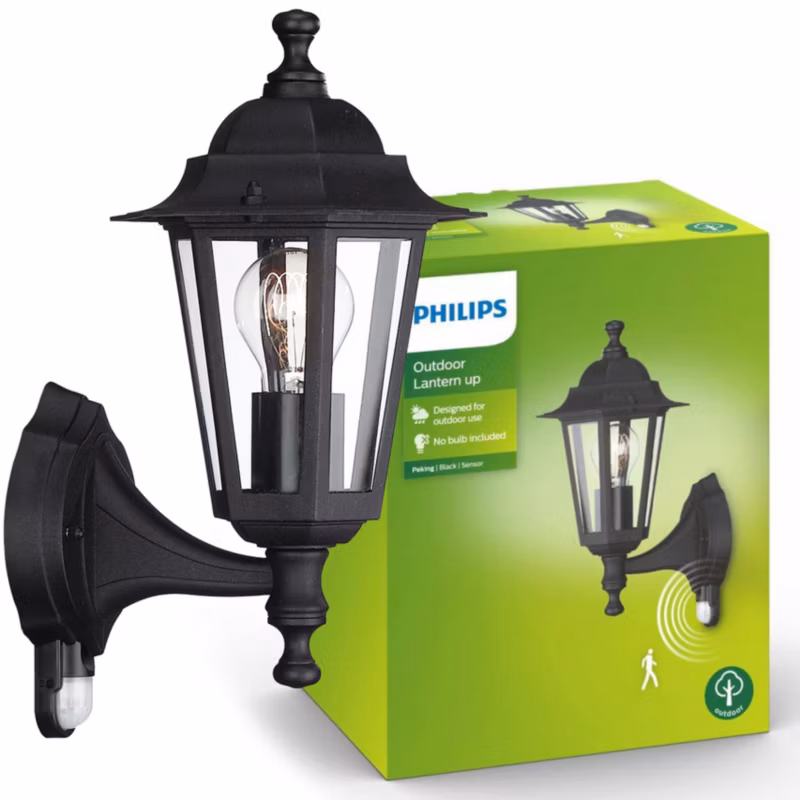 Kinkiet ogrodowy Philips zewnętrzny z czujnikiem ruchu PEKING E27 czarny IP44 1 szt.