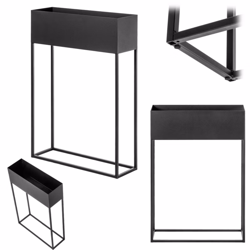 Kwietnik KADAX szeroki z doniczką 60×90 cm, donica na kwiaty, kwietnik stalowy, czarny 1szt.