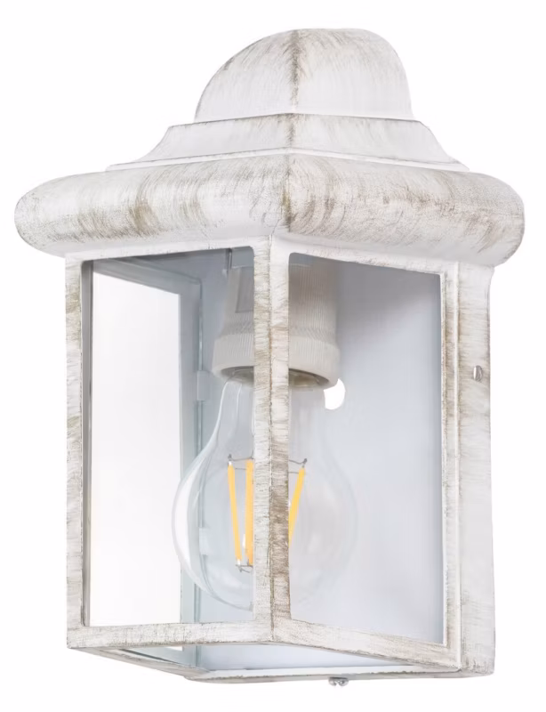 Kinkiet ścienny zewnętrzny Rabalux Norvich biały antyczny-przezroczysty 1 x E27 x 60W IP43 wym: 22 x 14,5 x 12 cm – 1 szt.