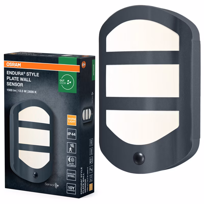 Kinkiet Ogrodowy Endura Osram Lampa Elewacyjna LED z Czujnikiem Ruchu i Zmierzchu 12.5W 630lm 3000K Szary IP44 1 szt.