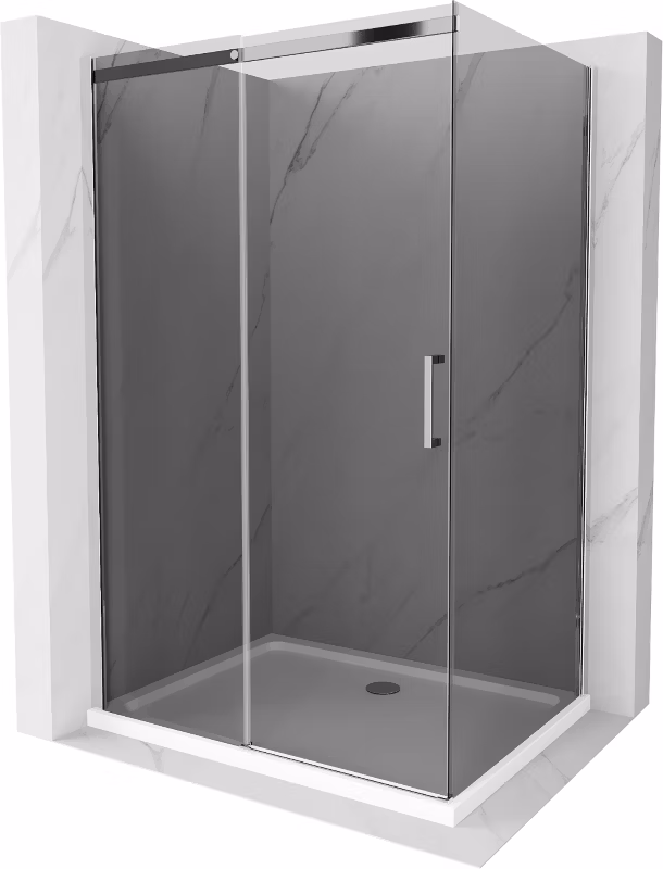 Kabina prysznicowa Mexen Omega rozsuwana 110 x 90 cm grafit chrom + brodzik Flat bialy