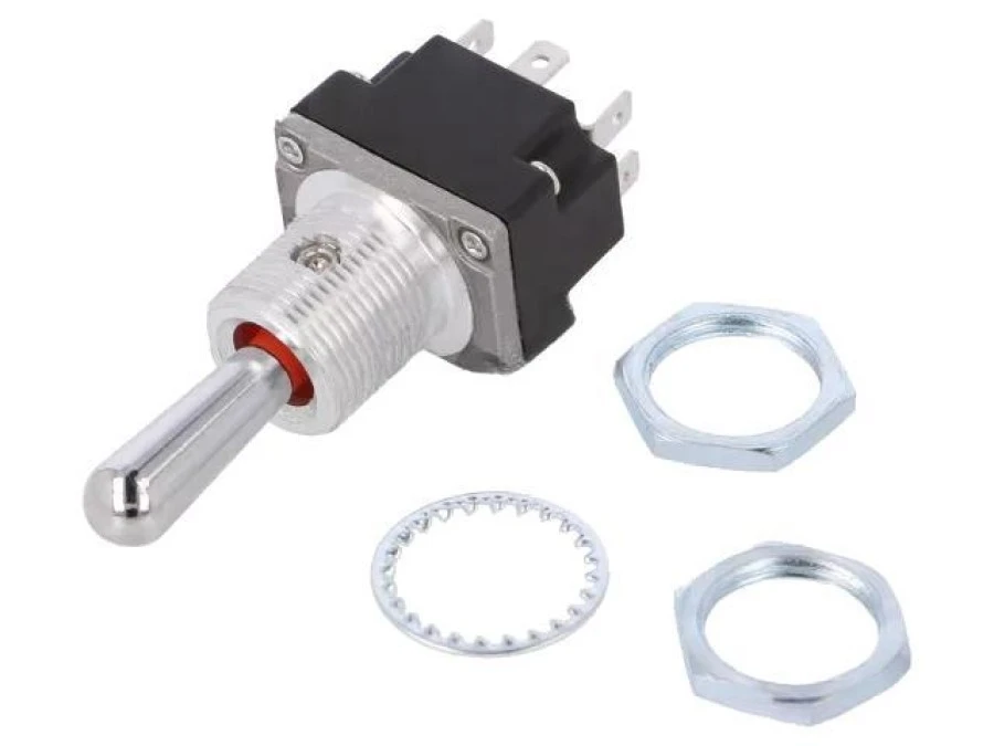 Przełącznik dźwigniowy, okrągła, z konfiguracją styków DPDT, 0,1A/28VAC, IP67, 2MT2‑1