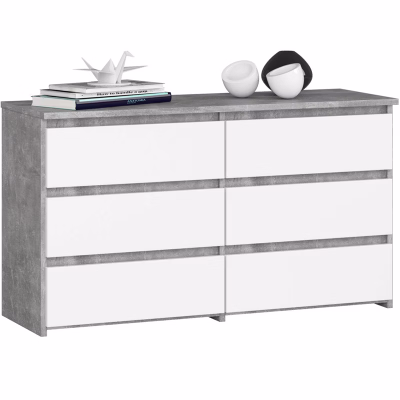 Komoda Akord CL100 Szary Beton 100 cm 6 szuflad kolor Biały mat 100x35x57 cm 1 szt.