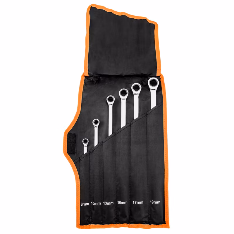 Klucze oczkowe NEO TOOLS z grzechotką, długie, zestaw 6 szt., 8 – 19 mm, miękkie etui 1 kpl