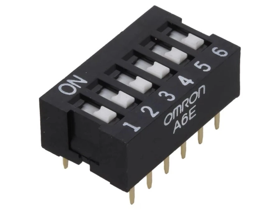 Przełącznik DIP‑SWITCH Ilość sekcji 6 ON‑OFF 0,025A/24VDC A6E‑6101‑N