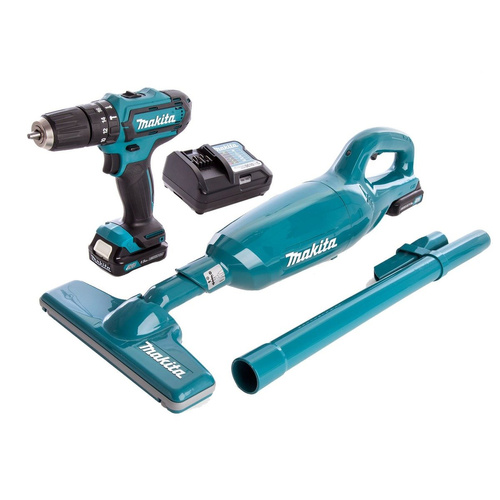 Makita CLX214X1 zestaw akumulatorowa wiertarko-wkrętarka udarowa HP331D + odkurzacz CL106FD
