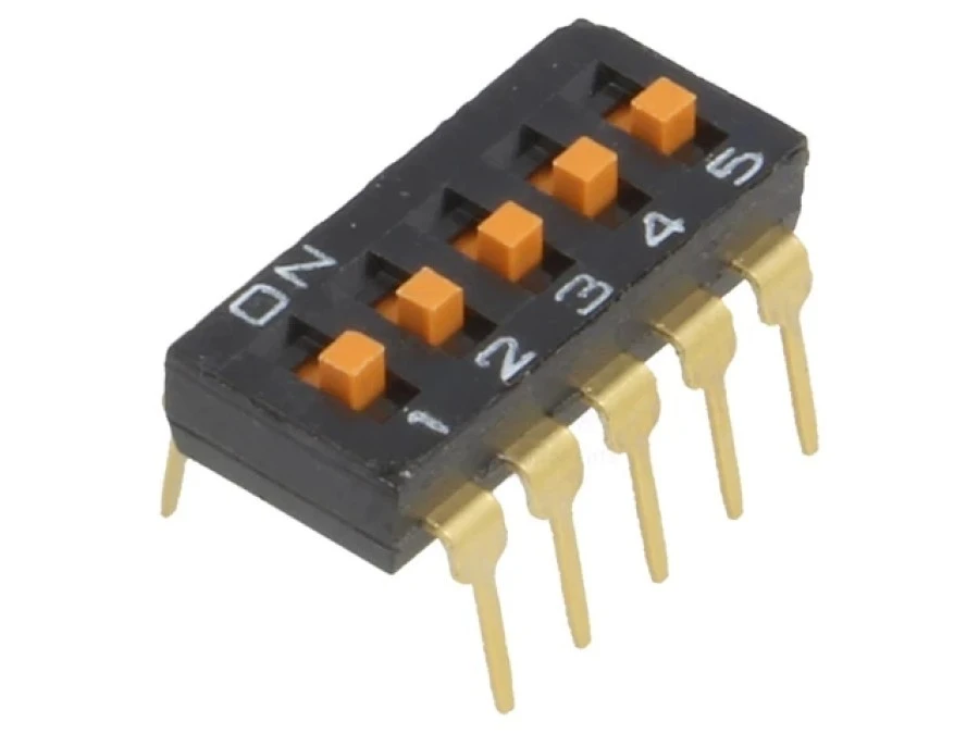 Przełącznik DIP‑SWITCH Ilość sekcji 5 ON‑OFF 0,025A/24VDC A6T‑5104