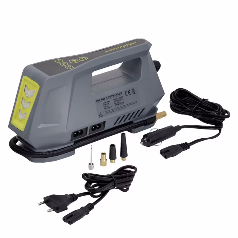 Kompresor powietrza DC 12V AC 230V 10 BAR, Carmotion, automatyczny z cyfrowym ciśnieniomierzem i latarką LED, 1 szt.