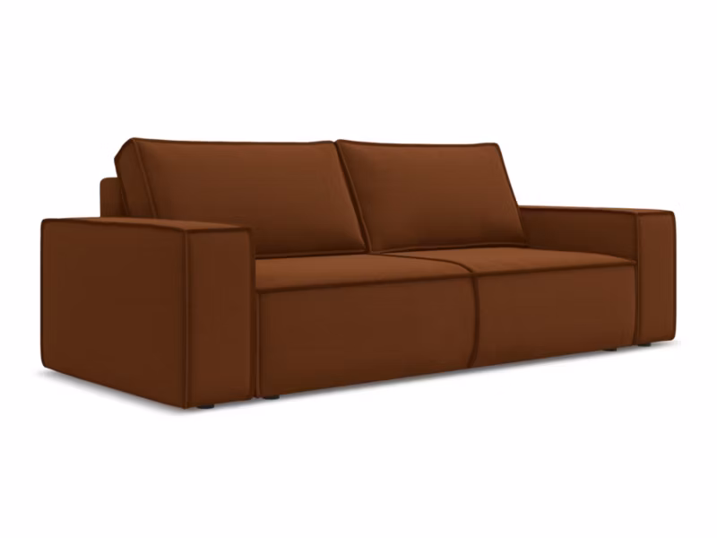 Kanapa 3-osobowa z funkcją spania LaMiaSofa LIVORNO z tkaniny welwetowej 255×105 cm terakota 1 szt.