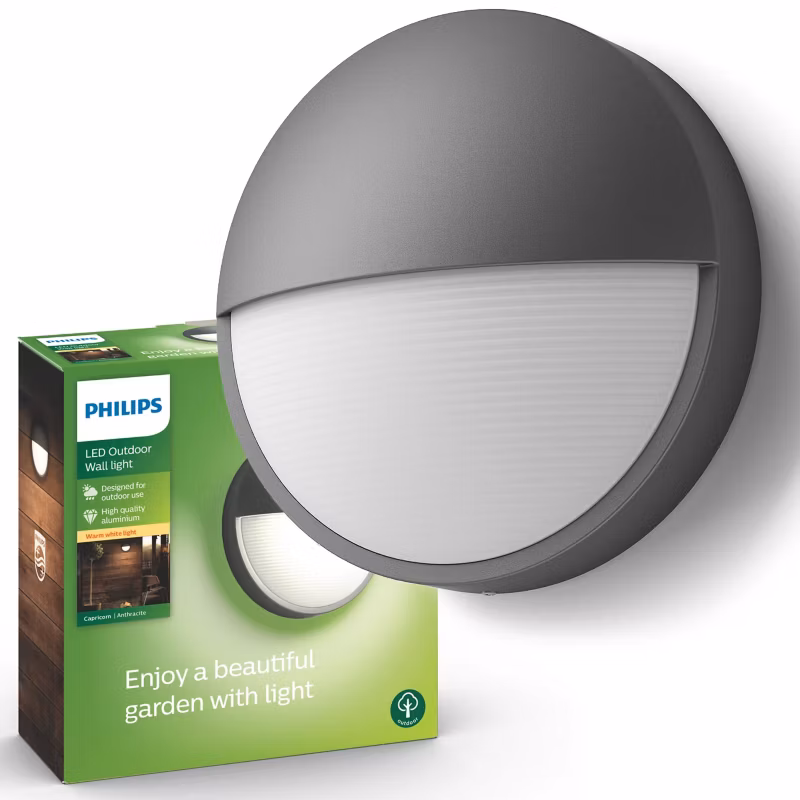 Kinkiet Ogrodowy Philips Lampa Elewacyjna Zewnętrzna LED 5.5W 600lm 2700K IP44 Antracyt Capricorn 1 szt.