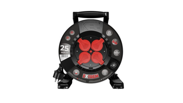 Przedłużacz bębnowy EXTREME LINE 4 gniazda z/u IP44 16A H05RR-F 3×1,5 25m czarny W-100026