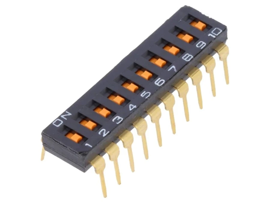 Przełącznik DIP‑SWITCH liczba biegunów 10 ON‑OFF A6T0102