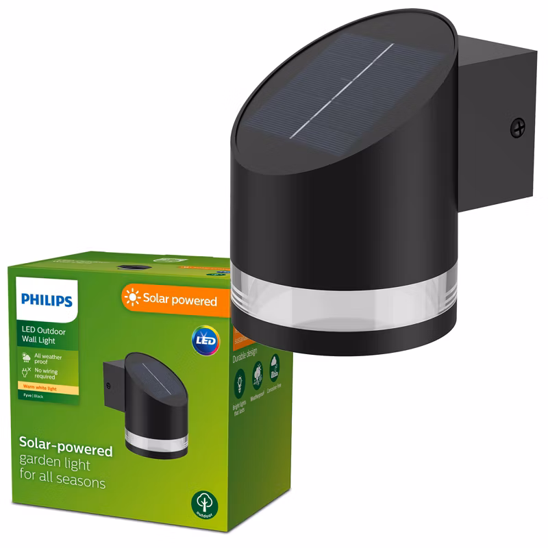 Kinkiet Ogrodowy Fyve Philips Lampa Solarna Elewacyjna Zewnętrzna LED 1.5W 200lm 2700K Czarna 1 szt.