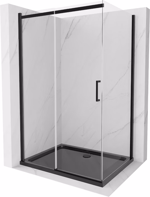Kabina prysznicowa Mexen Omega rozsuwana 100 x 90 cm transparent czarna + brodzik Flat czarny