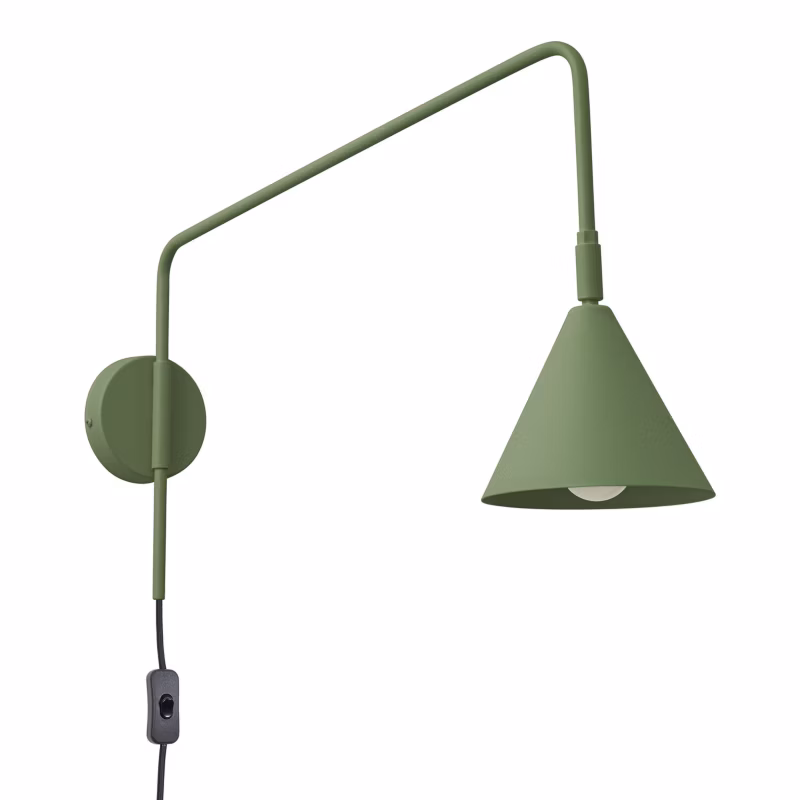 Kinkiet stożkowy klosz na wysięgniku włącznik Sollux Lighting NOX zielony oliwkowy 1xE14x10W IP20 wym:30x14x61cm – 1 szt.
