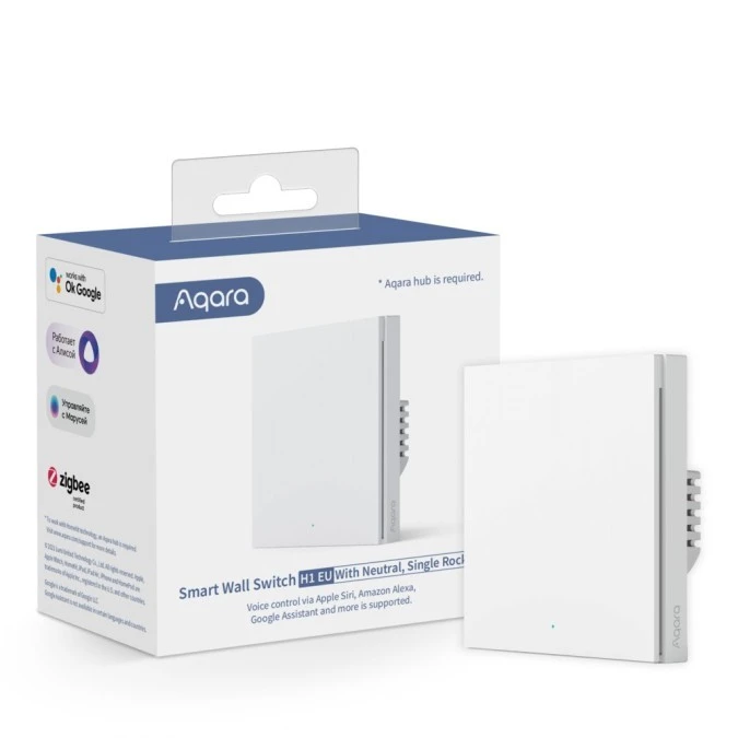 Przełącznik z Neutral, Zigbee 3.0, EU, WS‑EUK03 Aqara Wall Single Switch H1