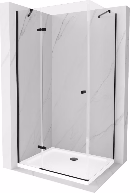 Kabina prysznicowa Mexen Roma uchylna 120 x 80 cm transparent czarna + brodzik Flat biały