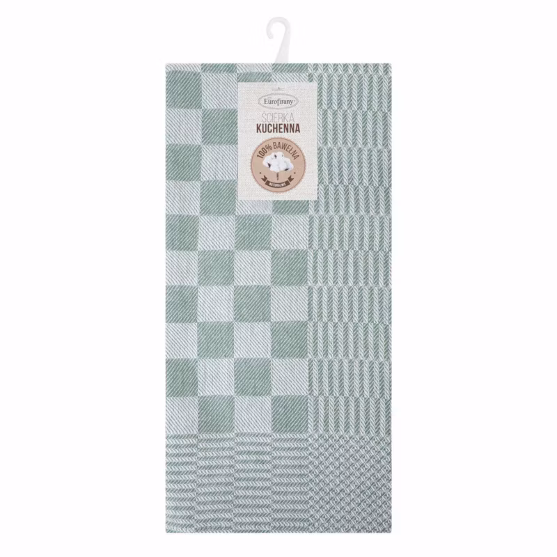 Komplet 2 ścierek MAURO Eurofirany 50 x 70 cm bawełniane zielone zdobione motywem szachownicy 1 kpl