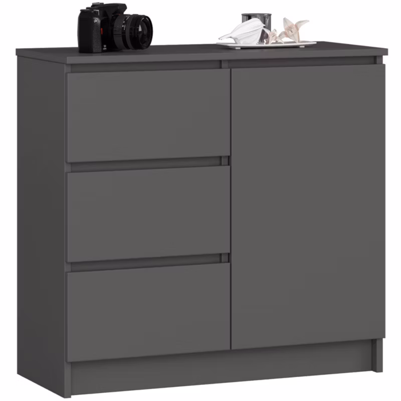 Komoda Akord Jerry Grafit Szary 80 cm 1 drzwi 3 szuflady kolor Grafit Szary mat 2 półki 80x35x77 cm 1 szt.