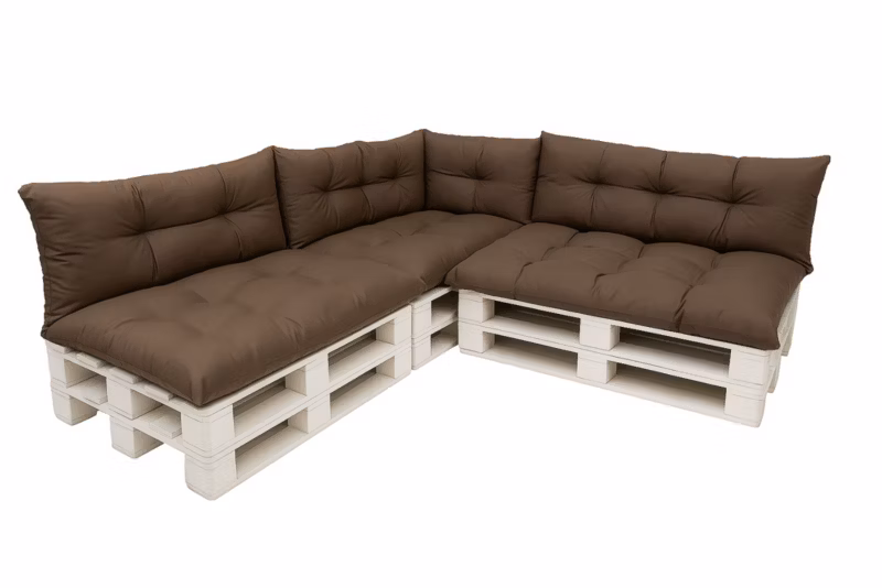 Komplet 7sztuk poduszek ogrodowych na palety Setagrden 3x120x50cm /3x120x40cm+60x40cm,brązowe dwustronne poduszki, 1szt