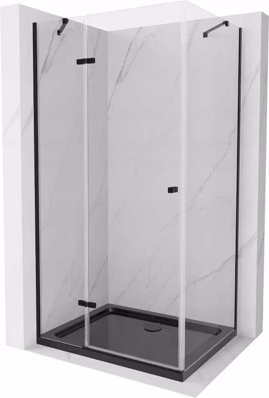 Kabina prysznicowa Mexen Roma uchylna 120 x 90 cm transparent czarna + brodzik Flat czarny