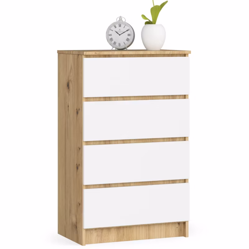 Komoda Akord K60 Dąb Artisan 60 cm 4 szuflady kolor Biały mat 60x40x99 cm 1 szt. 5907504380834