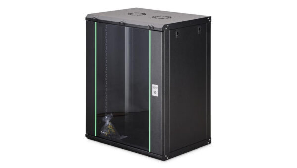 Szafa sieciowa wisząca Dynamic 19 16U rack 600×450, drzwi szyba, czarny, niezłożona, 60kg DN-37113