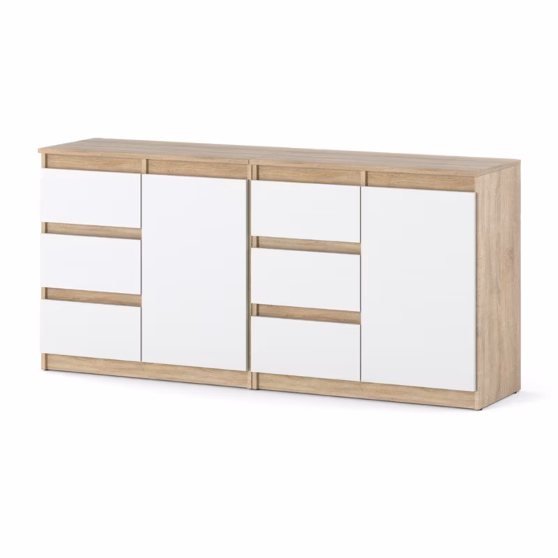 Komoda Hurtownia-Mebli Szuflady 6 Agna Mini 160cm Dąb Sonoma Biały Mat 160x35x75 cm 1szt.