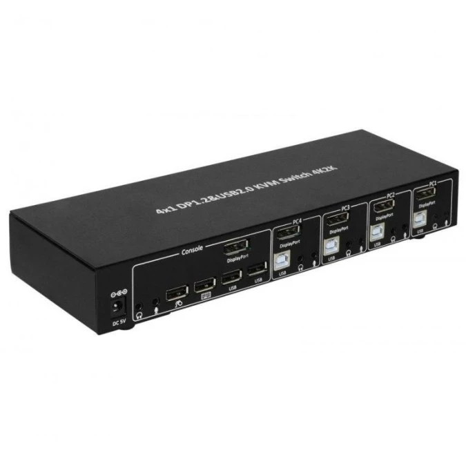 Przełącznik KVM DisplayPort/USB 4×1 4K*30Hz z Hubem USB 2.0
