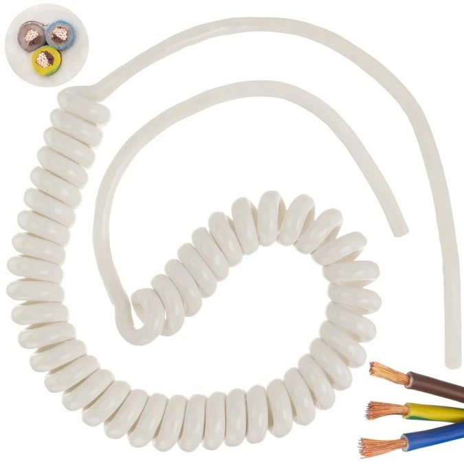 Przewód OMY spiralny H03VVH8‑F 3×1 0,3m / 1,4m biały
