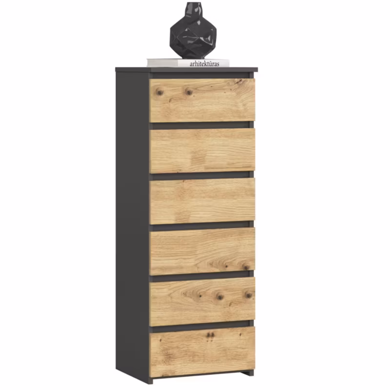 Komoda Akord CL6 Grafit Szary 40 cm 6 szuflad kolor Dąb Artisan mat 40x35x109 cm 1 szt.